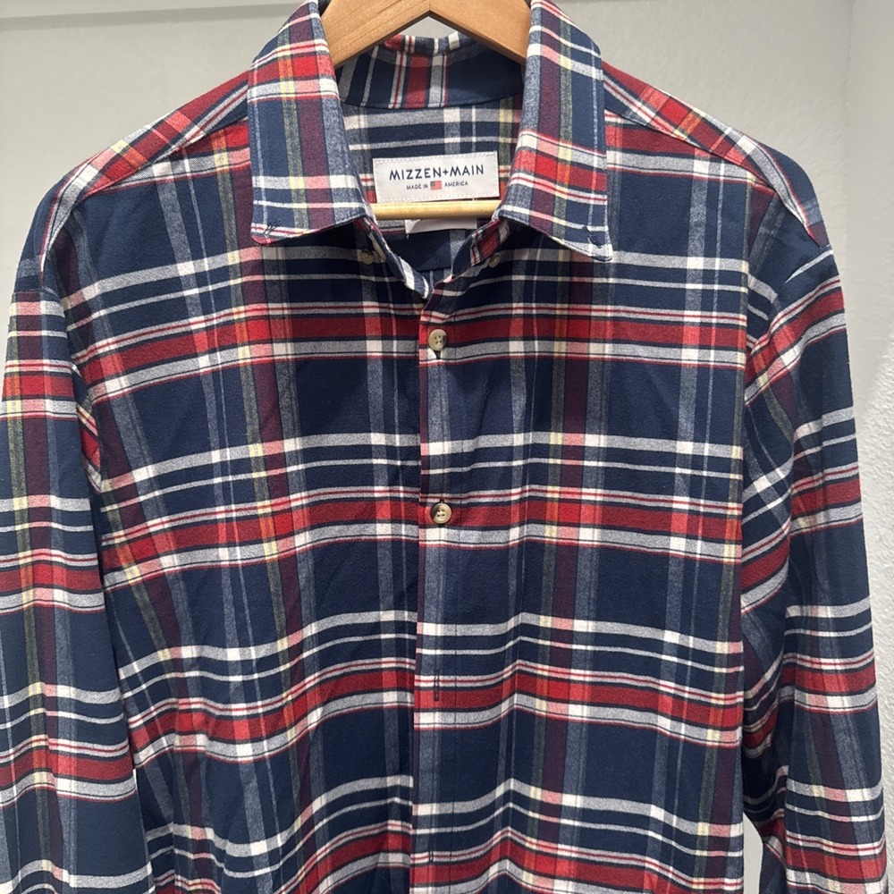 Mens Mizzen And Main City Flannel Shirt Button Up Check Blue Plaid Mens Sz XXL